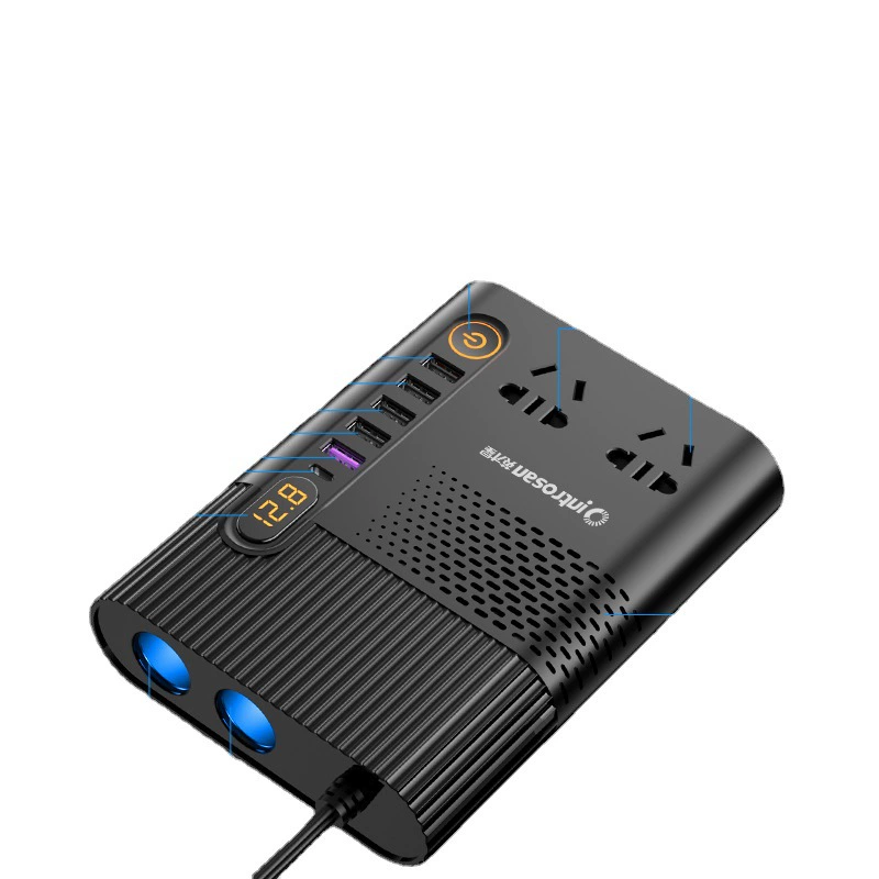 Инвертор QC быстрая зарядка PD4USB двойной гнездо прикуриватель индикация напряжения 200W источник питания автомобильное зарядное устройство