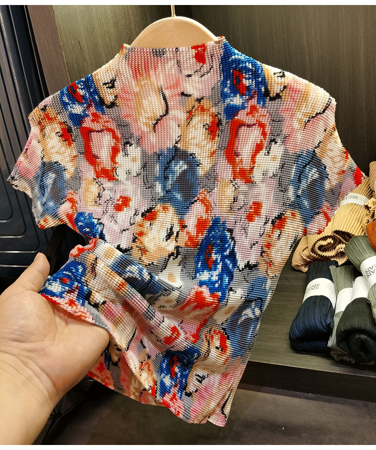 Áo thun ngắn tay in họa tiết hạt ngô thời trang cao cấp, dáng suông xếp li, phù hợp mùa hè — In hoa trừu tượng, In họa tiết ngựa chi tiết 17