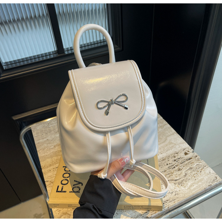 2024 New Fashionable Bucket Bow Korean Edition Casual Shoulder Small Women's Bag Handheld Personalized Backpack_voghion.com