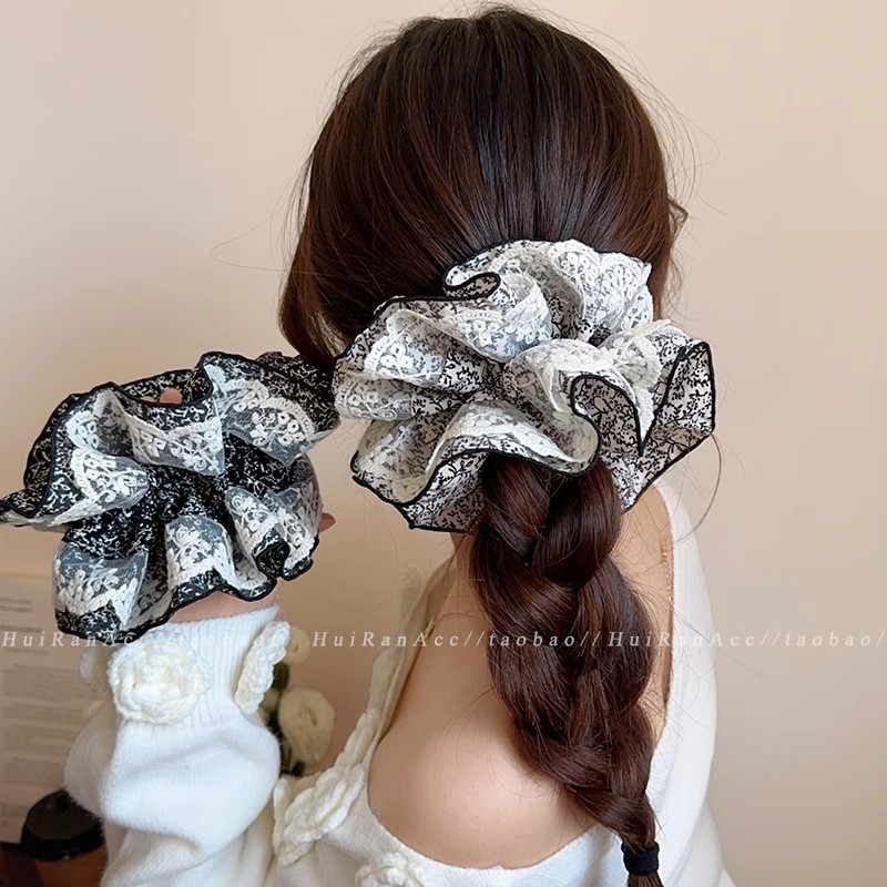 Flores frescas pequeñas anillo de cabello de intestino para mujeres 2025 nuevo delicado cordón de cabello de bola de encaje borde de cabello francés