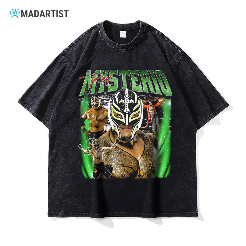 Madartist Mysterio T-Shirt Wrestling Champion Rey Mysterio Retro Short-Sleeved Washed Trendy Men's Clothing Madartist Mysterio T-Shirt Wrestling Champion Rey Mysterio Retro Short-Sleeved Washed Trendy Men's Clothing