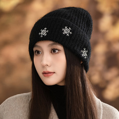 秋冬季新款圣诞雪花毛线帽韩系百搭防风帽子女休闲保暖护耳套头帽