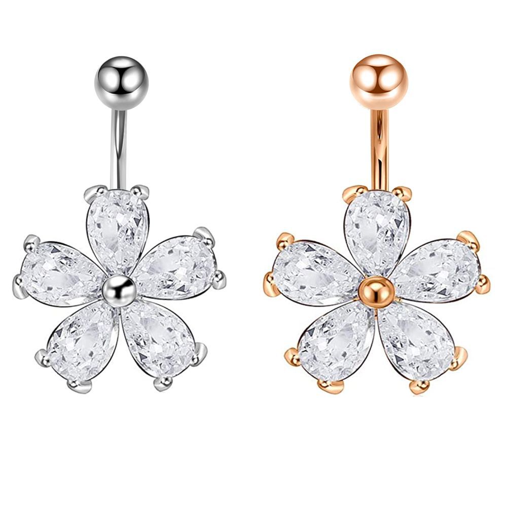 Exquisite Zircon Navel Ring Stainless Steel Belly Button Piercing Jewelry Rose Gold Gold PVD detail image 9
