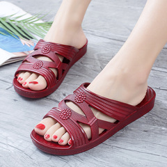 四季通用家居中老年人浸油塑料鞋 日常戶外休閒PVC平底簡約一字拖