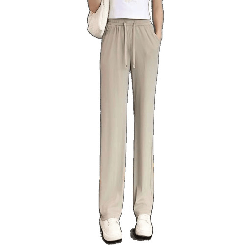 Ice Silk Trousers for Women: Narrow Leg Wide Pants, Summer Thin Model, Petite Size, Flowy Casual Straight Pants for 2025