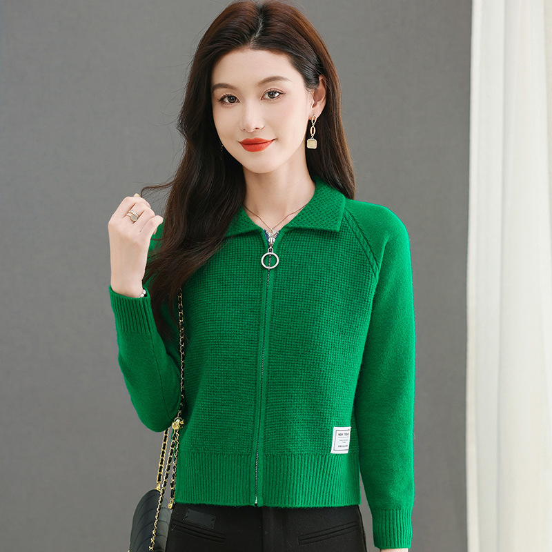 2025 Autumn and Winter Short Lapel Wool Knitted Tops Women's Korean Style Western Style Easiest for Match Cashmere Top Sweater Tops Trendy