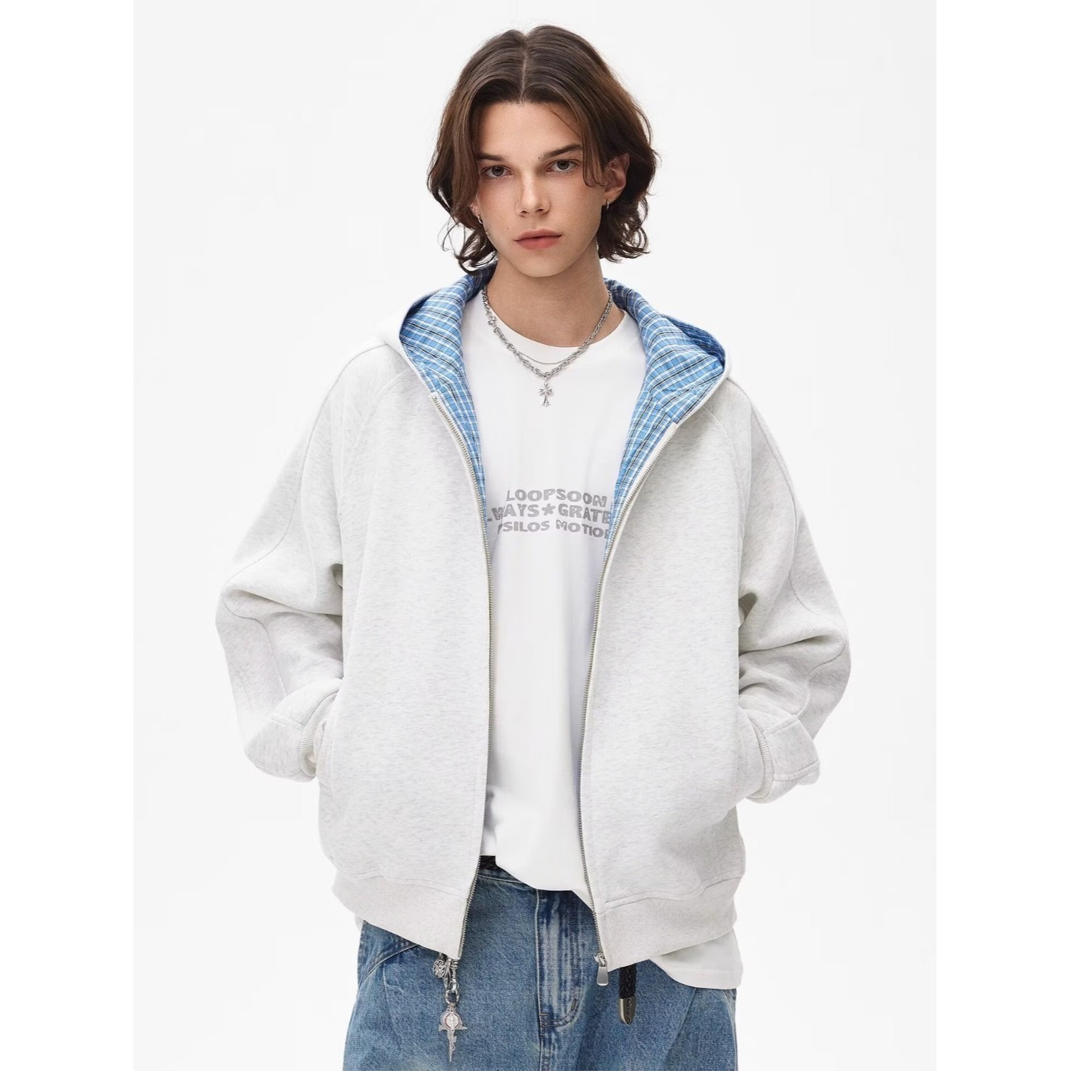 Versatile Minimalist Zip-up Hoodie, Loose Slimming Cardigan Jacket_voghion.com