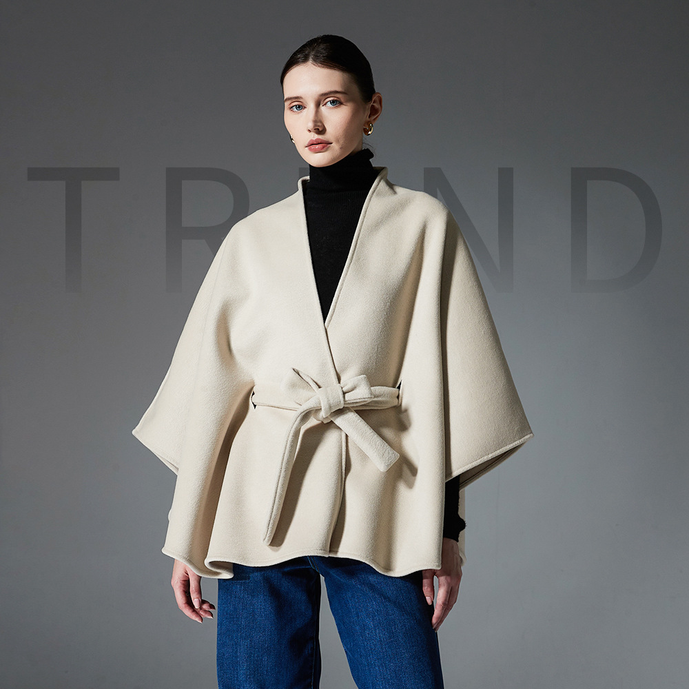 Women's Double-sided Solid Color Beige Belt Shawl
