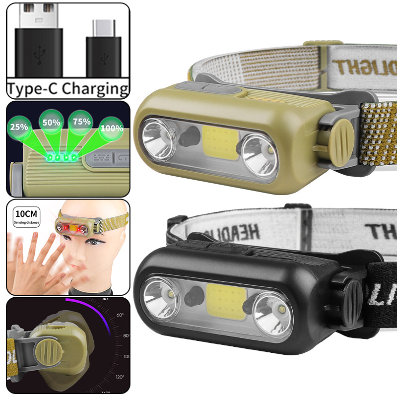 New XPE+COB Induction Strong Light USB Charging Outdoor Lightweight Night Running Cycling Lighting Headlamp_desvips.com