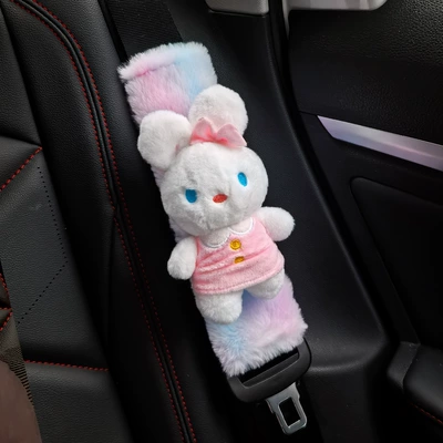 Creative Cartoon Car Interior Decoration – Seat belt shoulder pad - cute-long-skirt-rabbit-pink-skirt-purple-gradient-plush-shoulder-cover