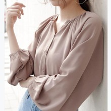 外貿2022年韓國chic春秋季時尚優雅單排扣寬松百搭長袖襯衫上衣女