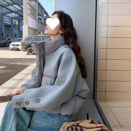 灰色设计感洋派拼接羽绒服女2025冬季新款时尚复古立领白鸭绒外套