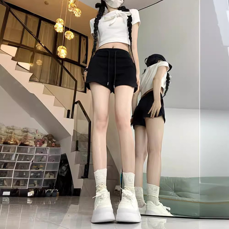 Grey Sports Shorts Hot Girls Hot Pants White Casual Pants Women's Summer High Waist Straight Pants All-match Black Pants