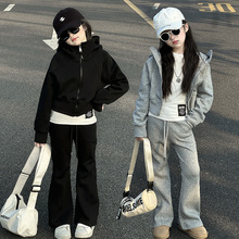女童休闲连帽卫衣套装2025新款春秋装中大童韩版宽松秋装三件套潮
