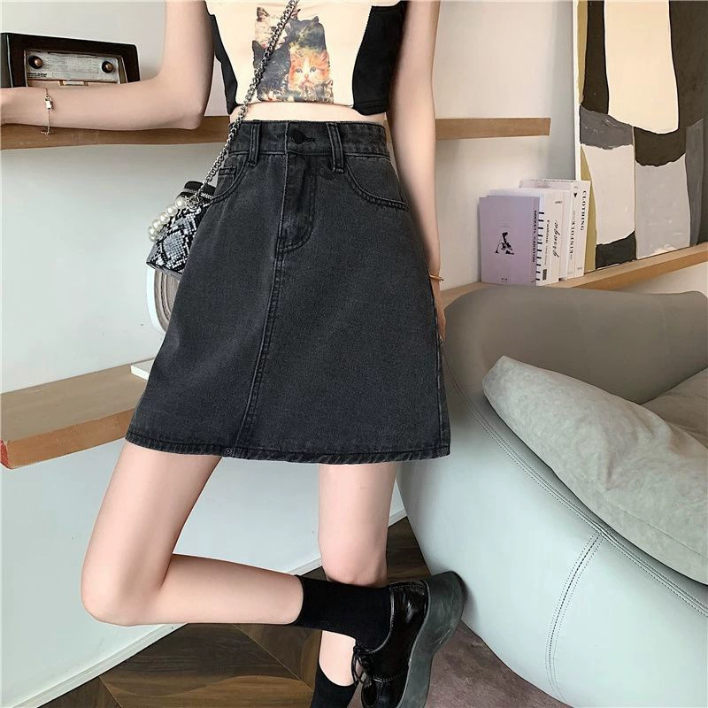 Denim Mini Skirt (Tide), High-Waist A-line, Thin Summer, Hip-Accentuating