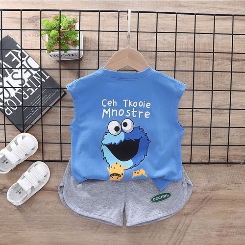 Boys and children's fashionable casual vest suit baby summer clothes for small and medium-sized children and boys sports shorts sleeveless two-piece set