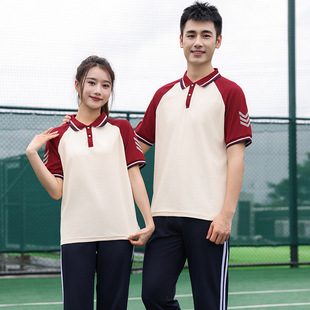 Summer junior high school student school uniform suit middle school student short-sleeved high school student college sportswear polo shirt class uniform red set