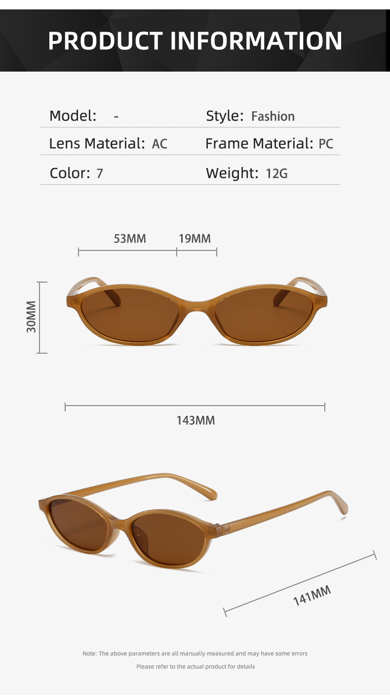 22g Weight Full Frame Glasses Structure Sunglasses Classification Ac, UV400 Protection Lens Material Oval Frame Glasses Style Travel, Party, Stage Occasion Solid Color Pattern Unisex Gender Elegant, Simple Style Style Black Color Elegant Simple Style Solid Color Ac UV400 Protection Oval Frame Full Frame Women's Sunglasses 8
