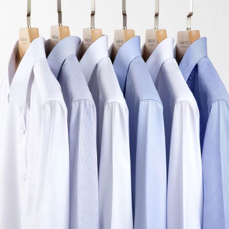 Men's Long-sleeved Spring and Autumn White Shirt High-end Business Dress Non-iron Suit Shirt Solid Color Loose plus size Fold