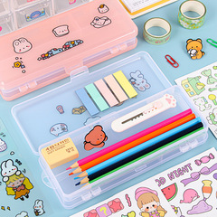 Ins-style double-layer matte pencil case, Xiaohongshu same model, large capacity DIY student stationery storage box
