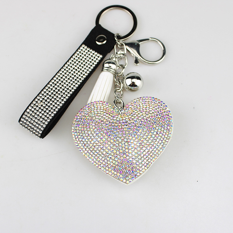 Modern Style Tassel Heart Shape Pu Leather Inlay Rhinestones Women's Bag Pendant Keychain display picture 3