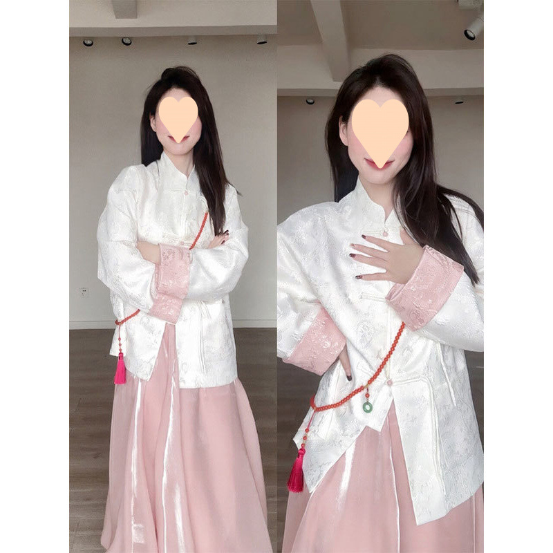 大碼胖春季新款洋氣時尚高端小香風新中式國風外套半身裙兩件套