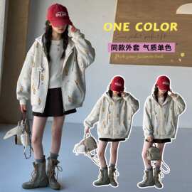 2026新款秋装连帽外套女童宽松洋气长袖女孩中大儿童卫衣上衣服潮