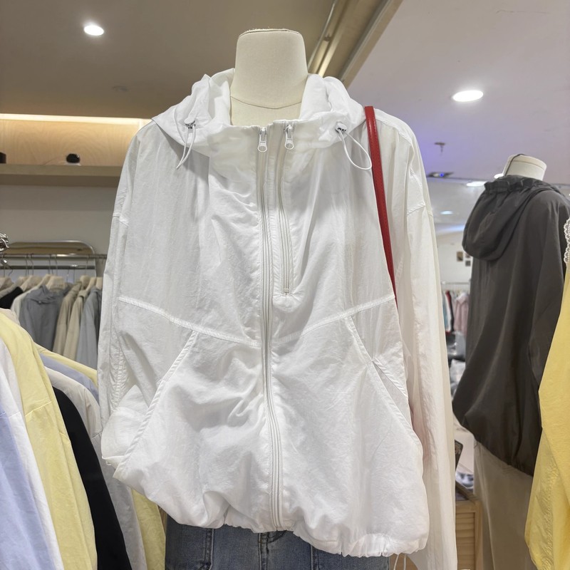夏の新しいルーズカジュアルダブルジッパー単層薄型多用途フード付きジャケット軽量ジャケット女性の日焼け止めトップ|undefined