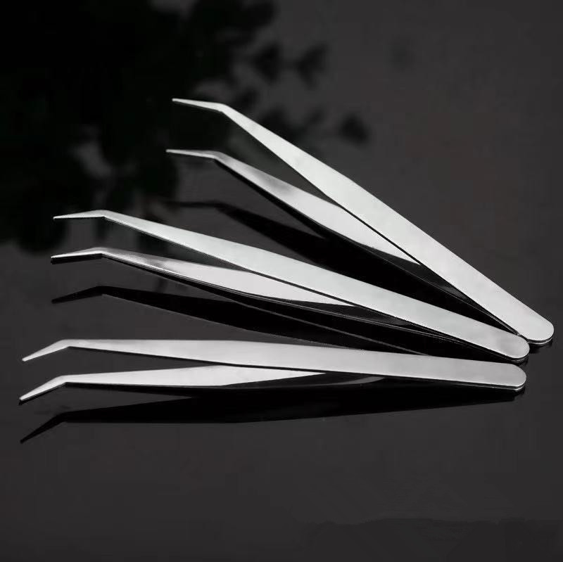 Stainless steel tweezers elbow thin pointed anti-static tweezers Bird's Nest pick hair acne clip manual diy set