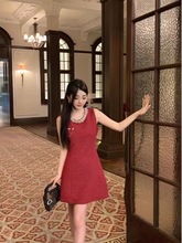 2025夏秋法式名媛气质小香风重工轻奢钉珠羊毛呢打底连衣裙1612