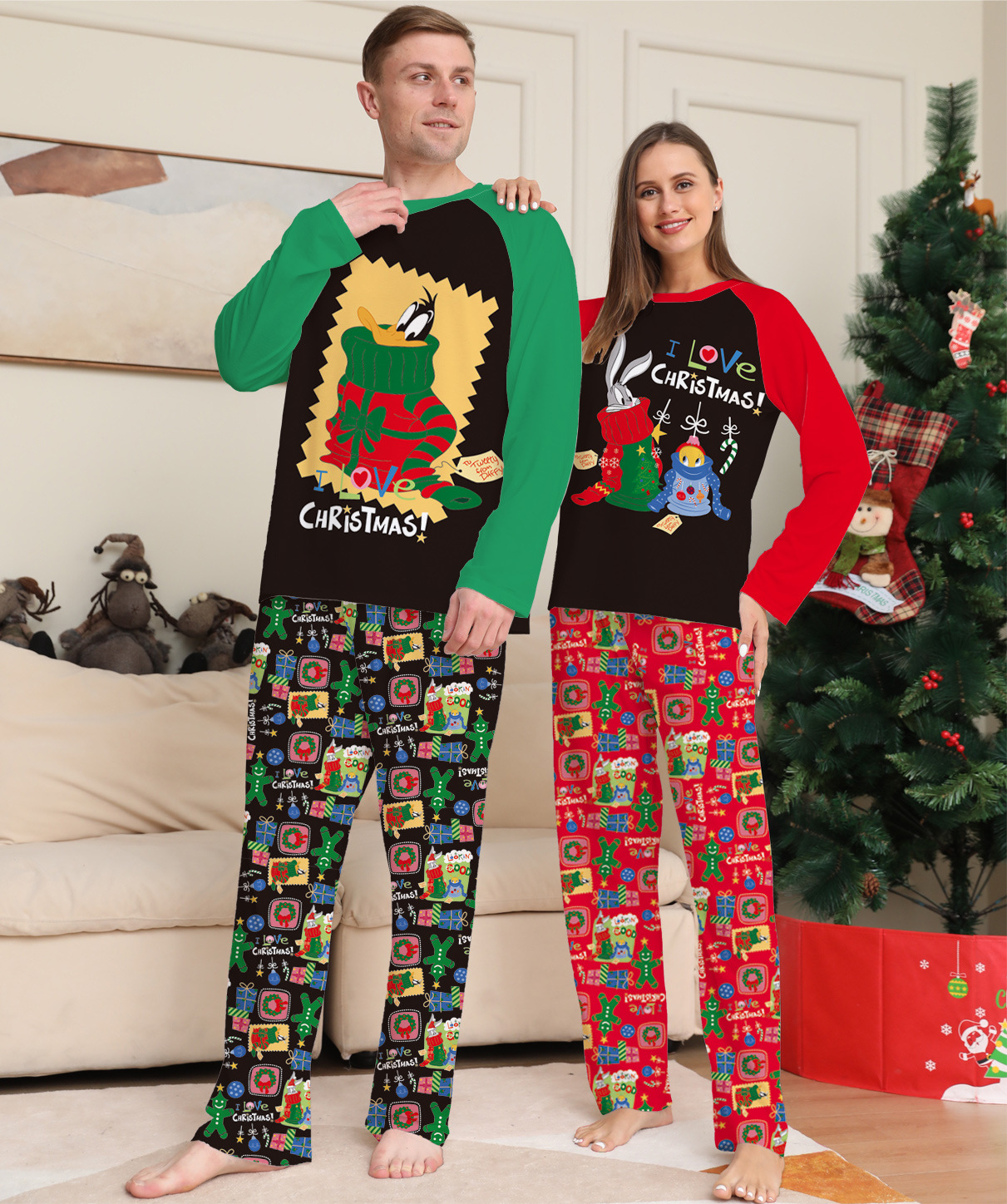 Pajamas Family Type Straight Pants Pants Type Family Look Cartoon Pant Co-ord Set T-shirt Two-Piece Sets