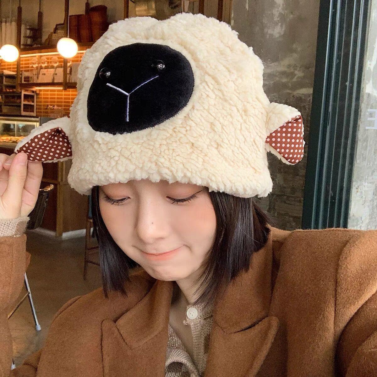 Cozy Faux Fur Knit Hat Sheep Ears Horns Beanie Warm Lining Winter Chic Winter Plush Faux Fur Knitted Animal Hat Cozy Cute Horns  main image 2