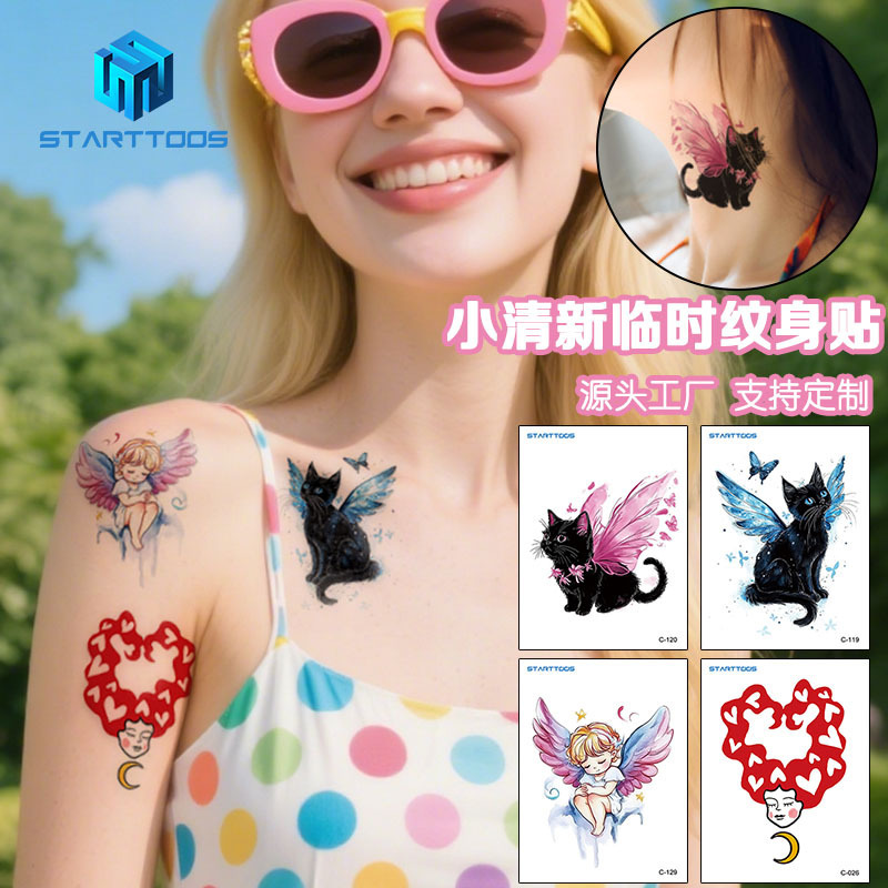 Japanese Style Mini Tattoo Stickers Mini Small Pattern Colorfulful Cute Kitten Waterproof Temporary Tattoo Sticker Gift