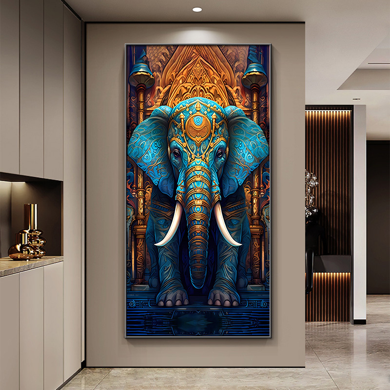 Pintura decorativa del elefante en la puerta en frente de la casa significa afortunado mural pasillo iluminación pintura colgante lujosa