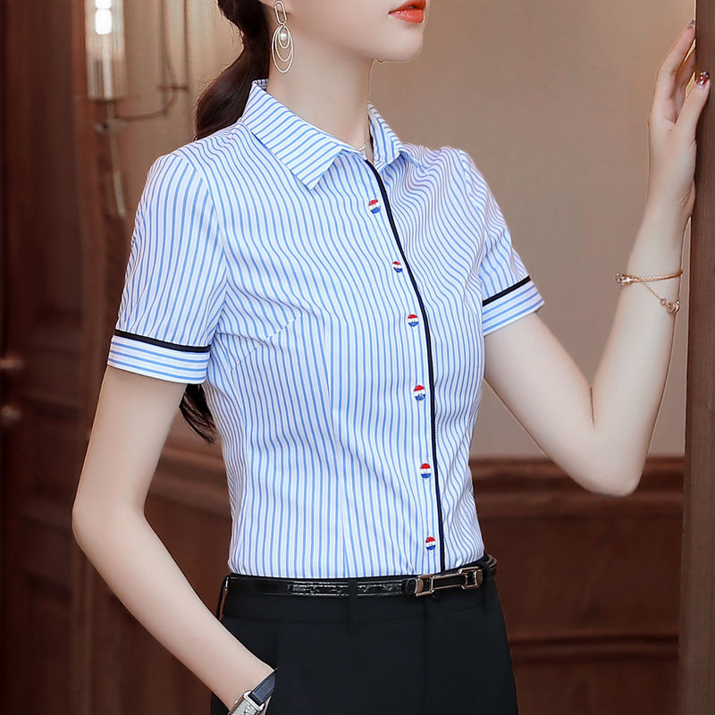 Occupation shirt Short sleeved coverall summer new pattern stripe temperament fashion white collar business affairs shirt Two piece set