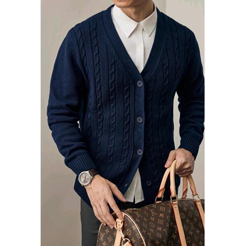 Autumn/Winter Korean Style Knitted Cardigan Jacket for Men - Slim Fit Solid Color Long Sleeve Crochet V-Neck Casual Business Sweater