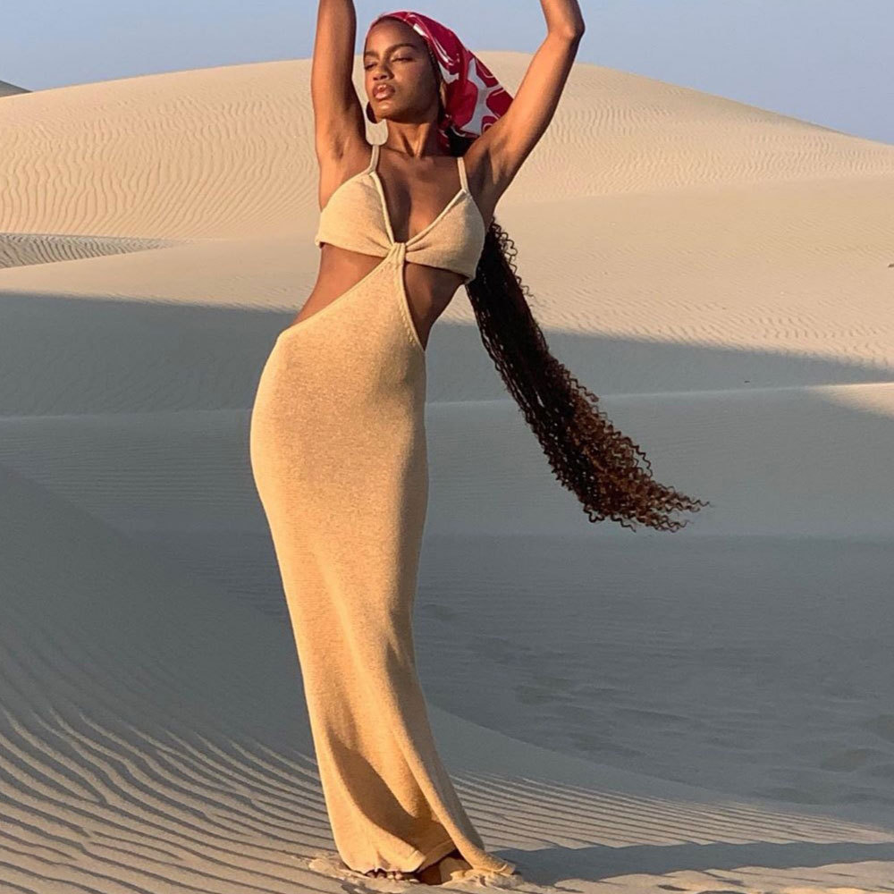 2024 Cross-border Backless Sexy Ball Lace-up Dress dress European and American New Women's Irregular Sling Dress