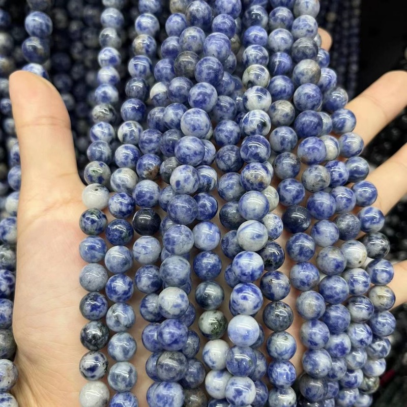 4-12mm natural blue dot Stone loose beads white dot blue grain stone round beads DIY handmade beaded accessories material