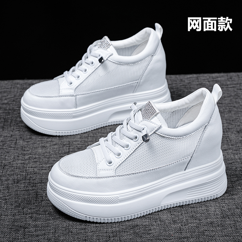 Zapatos de mujer invisibles, zapatos de muffin de cuero super caliente, 10 cm de altura, zapatos blancos con suela gruesa.