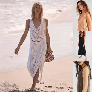 European and American 2021 New Beach blouse vest knitted blouse beach knitted holiday skirt cross-border