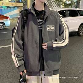 春秋新款大码男生夹克潮牌立领百搭美式学生加肥加大宽松休闲外套