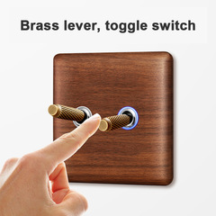 外貿撥杆北歐撥動工業風二位單控單雙聯開關插座實木材質家用86型