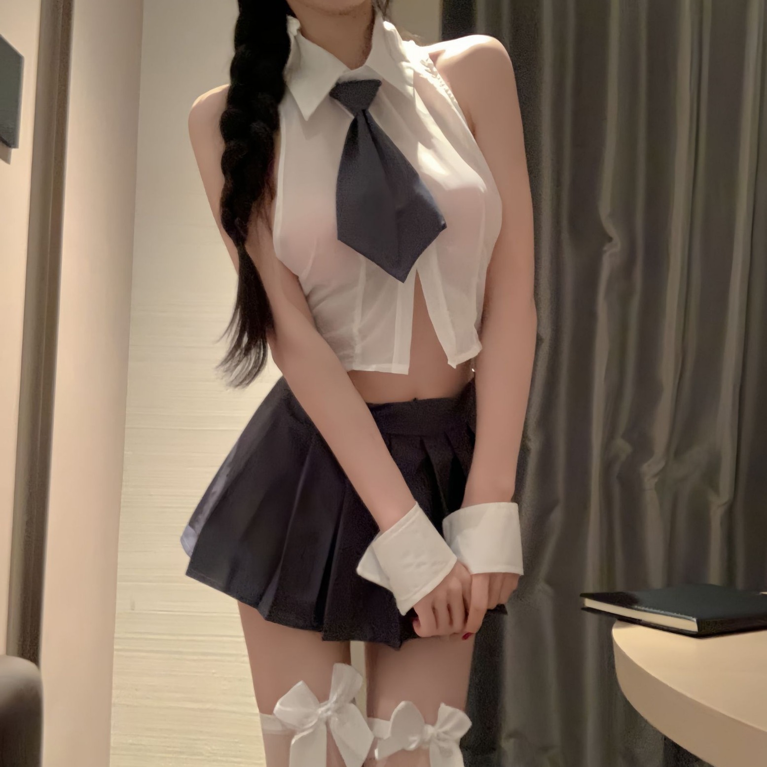 Pure Love Chiffon Shirt Split Sexy Uniform Sexy Lingerie Preppy Style Uniform Temptation Free Jk Skirt Suit