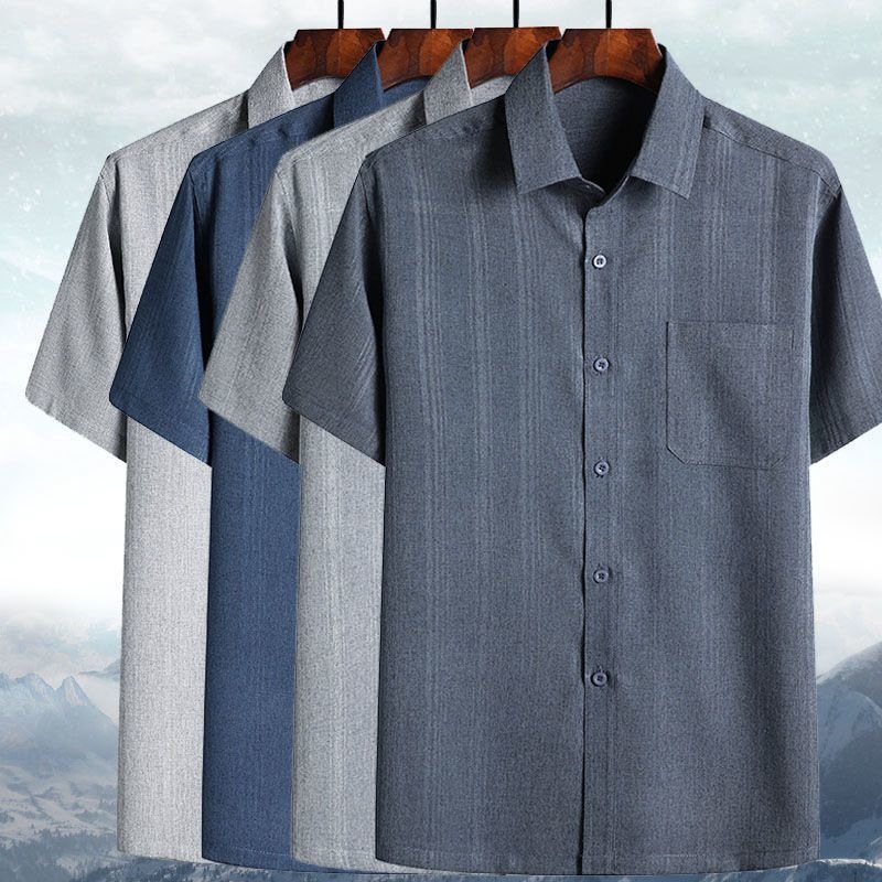 Warm Maple Leaf Summer Men's Short-Sleeve Shirt Loose Collared Top Thin Grandpa Style