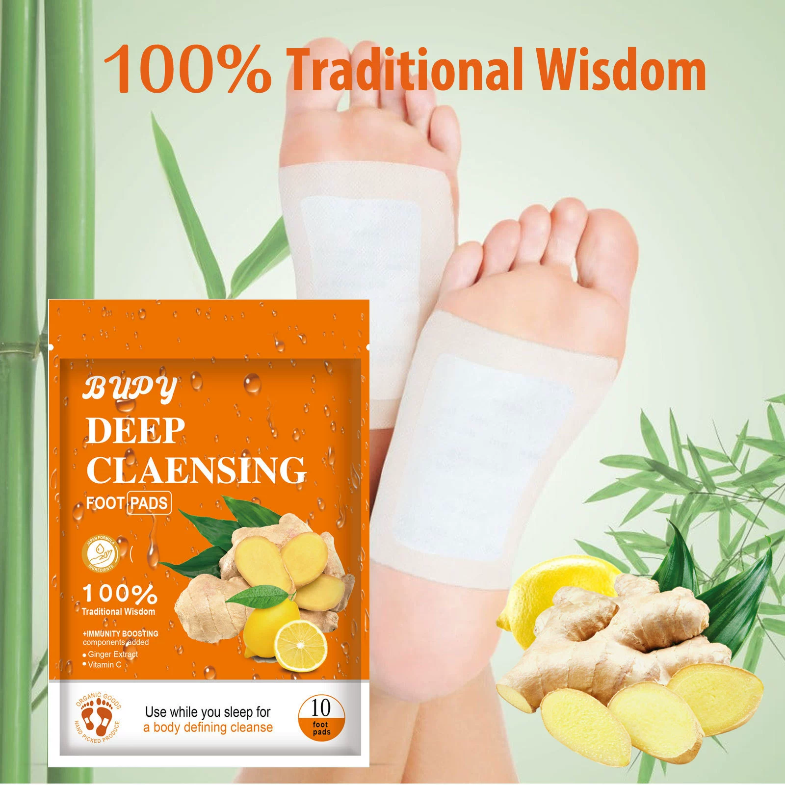 Трансграничные BUPY имбирные наклейки для ног 10 наклейки Ginger and aloe tonics for foot pads