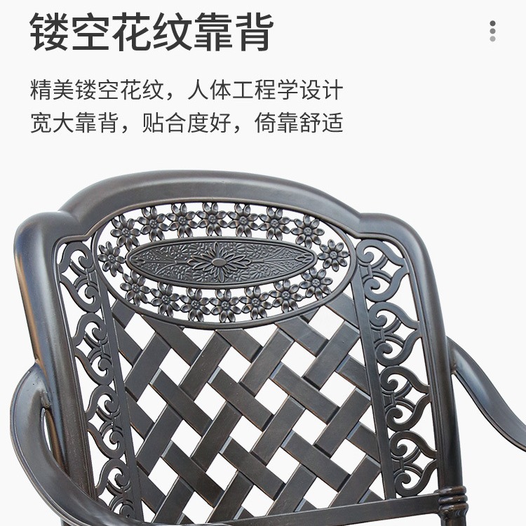 Mesa y silla al aire libre Jardín de la tarde Mesa y silla de té Combinación de mesa y silla de té anti-oxidable Mesa y silla de aluminio fundido Mesa y silla de barbacoa image 3