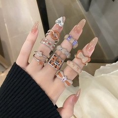 秋冬限定美拉德奶仙美學戒指女撞色疊戴氣質小眾高級感指環配飾