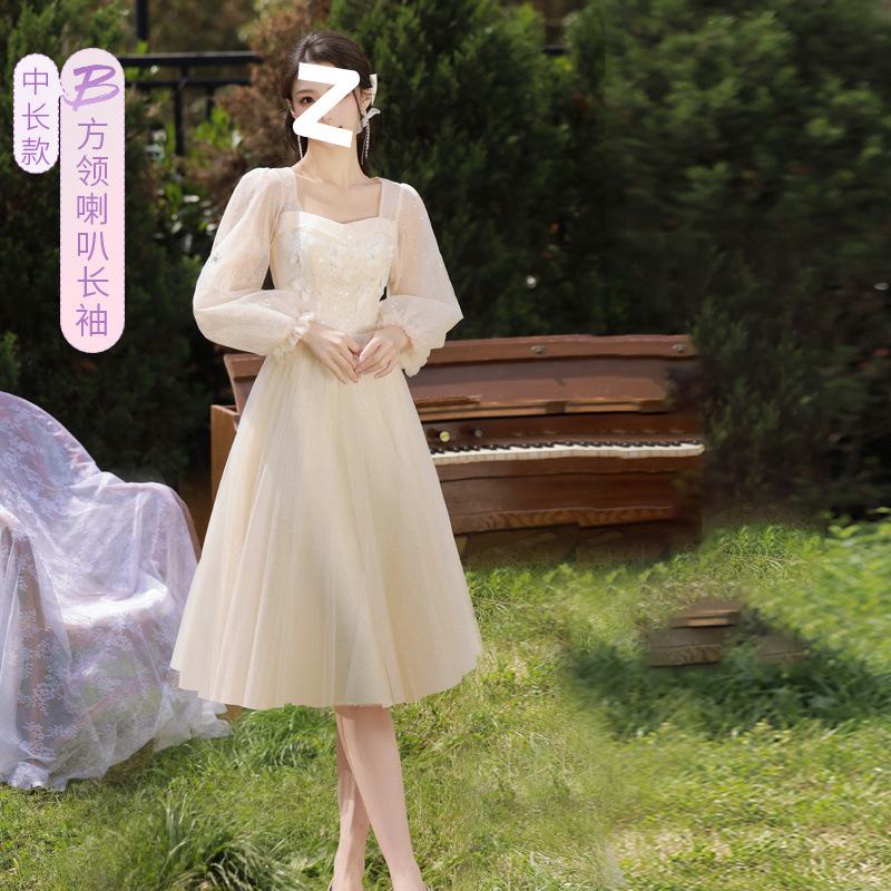 샴페인 나비 신축성 있는 허리-B 중간 길이 스타일