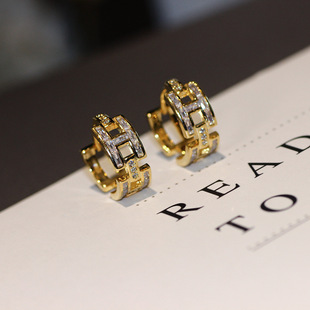Metal style European and American foreign trade H chain stitching design ear buckle ear ring temperament personality small jewelry women's 33529