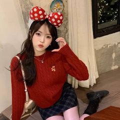 红色小熊毛衣女秋冬季气质高级感2025新款新年穿搭软糯慵懒风上衣